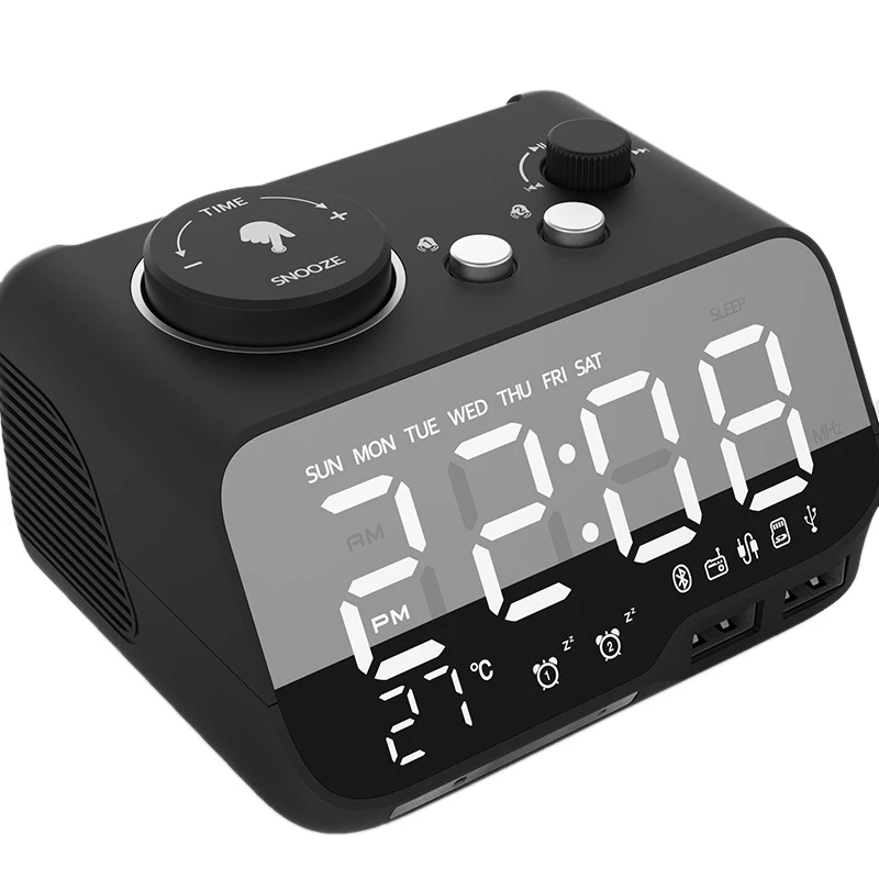 

Digital Alarm Clock Bluetooth Speaker FM Radio Temperature Snooze Brightness Dimmer for Bedroom Sleep Timer Home Decoration Cloc