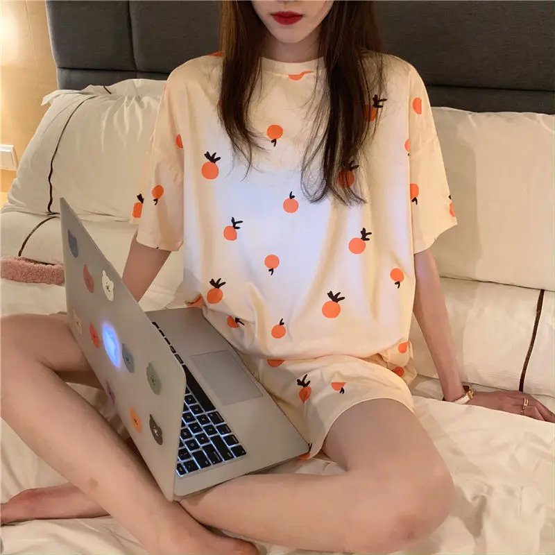 

Short-sleeved pajamas ladies summer milk silk thin shorts spring and summer home service two-piece suit