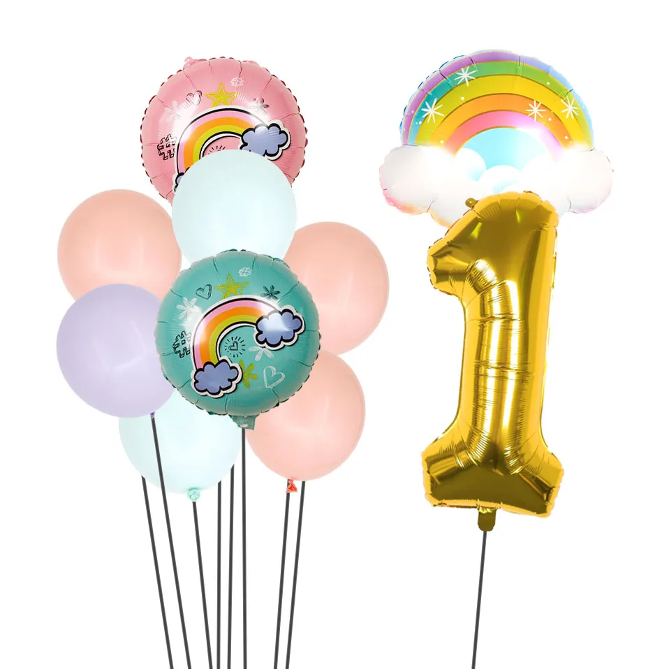 1 компл. Радужные облака 32 дюйма фольга с золотыми цифрами воздушные шары для
