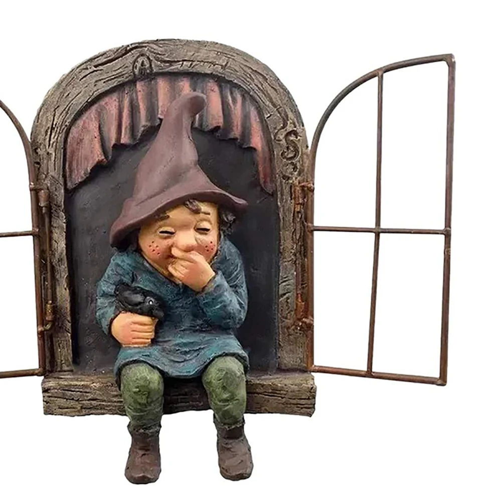 

3D Dwarf Statue Garden Yard Art Tree Sculpture Garden Decoration Dwarf Gnome Resin Statues Courtyard Tree Ornament