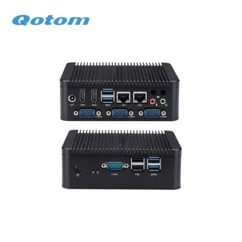 QOTOM IPC Micro PC Fanless Q575P Celeron AES-NI 4 COM GPIO WIFI for home/office/bank Desktop Computer