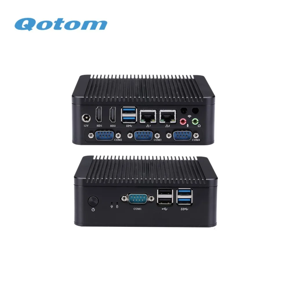 QOTOM IPC микро ПК без вентилятора Q575P Celeron AES-NI 4 COM GPIO WI-FI для дома/офиса/банка