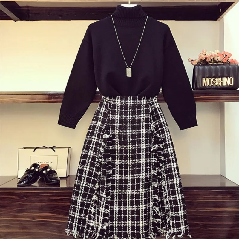 

two pieces women sets knitted sweates and skirts slim clothing college students autumn/spring Korean style women clothing
