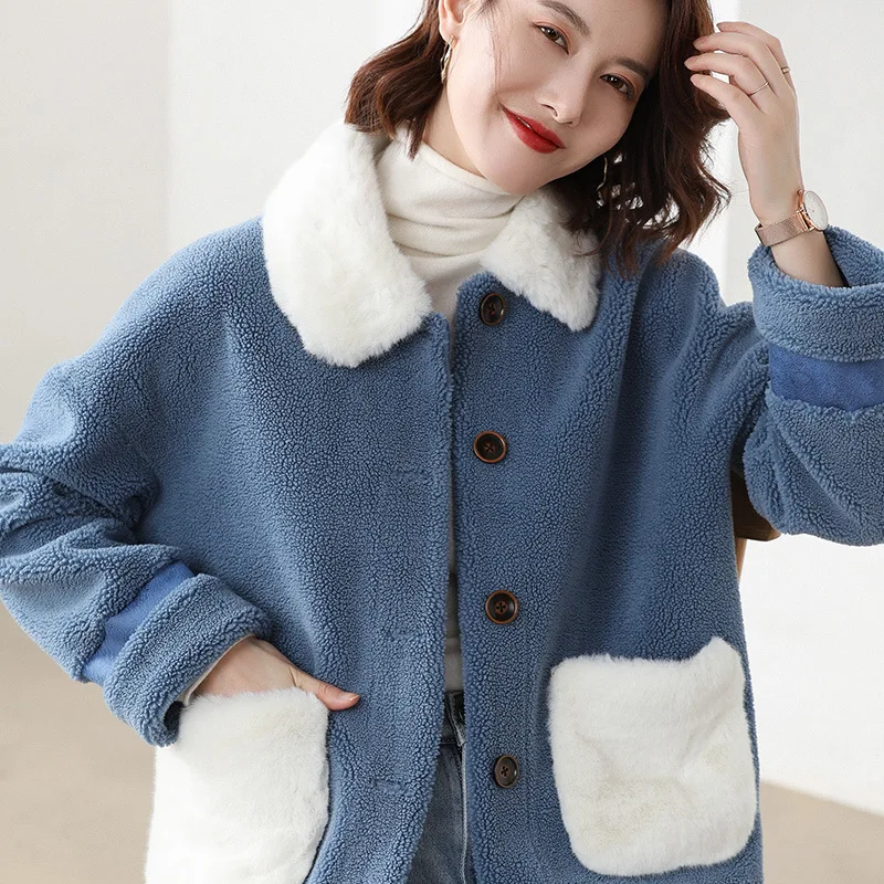 Зимняя женская куртка размера плюс Овечья стриженая Женская шерстяная