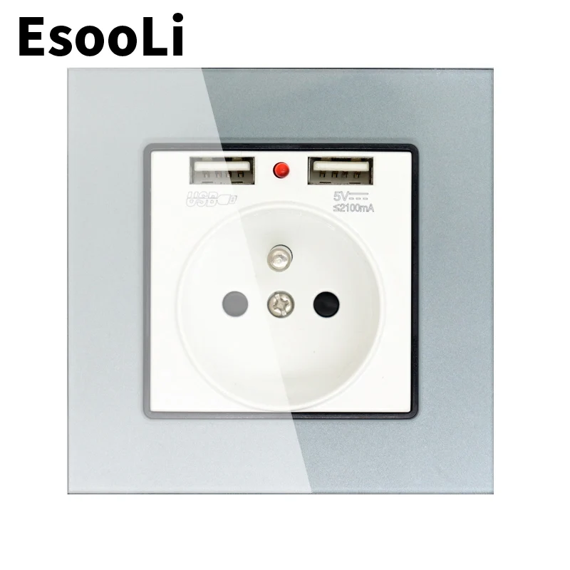 Настенная розетка EsooLi 16 А 2 USB порта 1 А|Электрические розетки| |