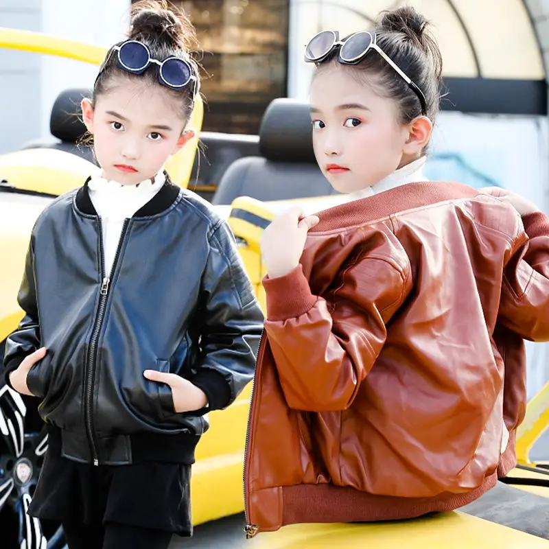 Children Teenage Girls New Bikers Leather Jacket Fall Winter Windbreaker Coat Kids Girl's Outerwear Clothes for 4 6 8 12 Year  | Детская