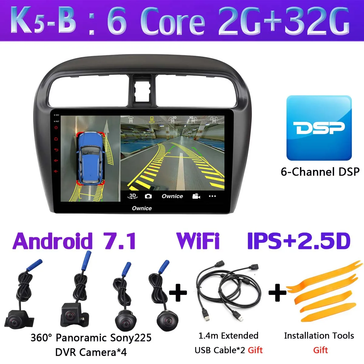 K5-B 360 ° AHD DVR камера 4GSIM wifi Android 9,0 8Core 4+ 64G SPDIF DSP CarPlay gps радио для Mitsubishi Mirage Attrage GT G46 2012 - Цвет: K5-B