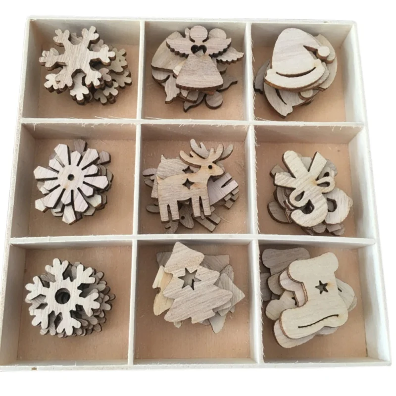 50PCS Christmas Natural Retro Wood Chips Pendants Unique Decoration Ornaments Xmas Festive Party Decor H | Дом и сад