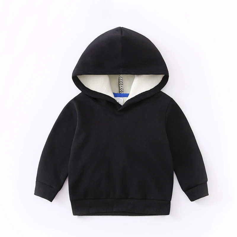 Solid Black Толстовки с капюшоном для маленьких мальчиков и девочек; сезон зима-осень; Детские Бархатные толстовки; хлопковый свитер с длинными рукавами для малышей; детская футболка; одежда - Цвет: Solid Black