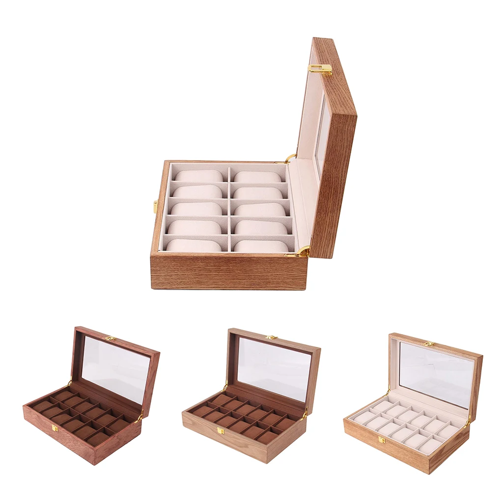 

Men's Watch Box Portable Wooden Display Case Organizer Top Glass Storage
