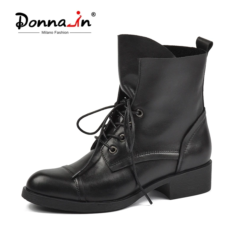 Женские мартинсы Donna-in, осенние ботинки из натуральной кожи на шнуровке, стильные байкерские ботинки с круглым носком