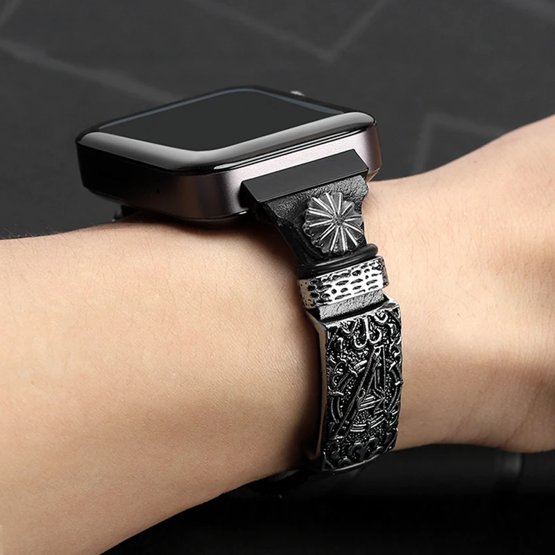 Кожаный ремешок для смарт-часов Xiaomi браслет в стиле ретро mi Watch металлические