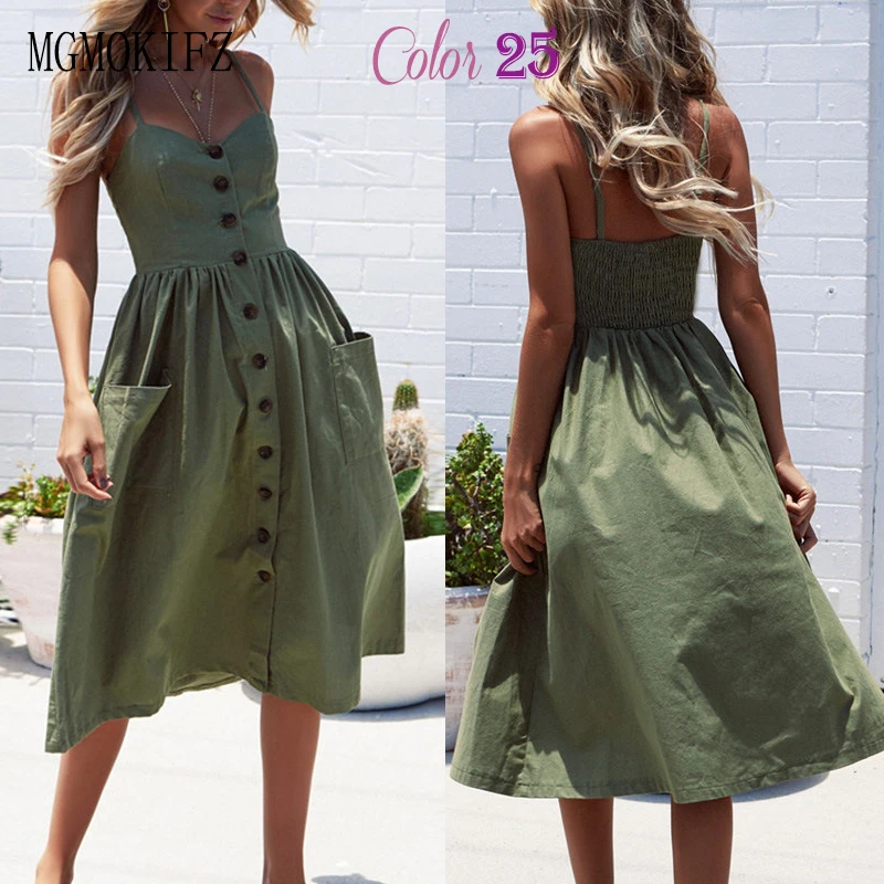 Boho Цветочный принт летнее платье Для женщин V шеи Карманы миди без рукавов платья