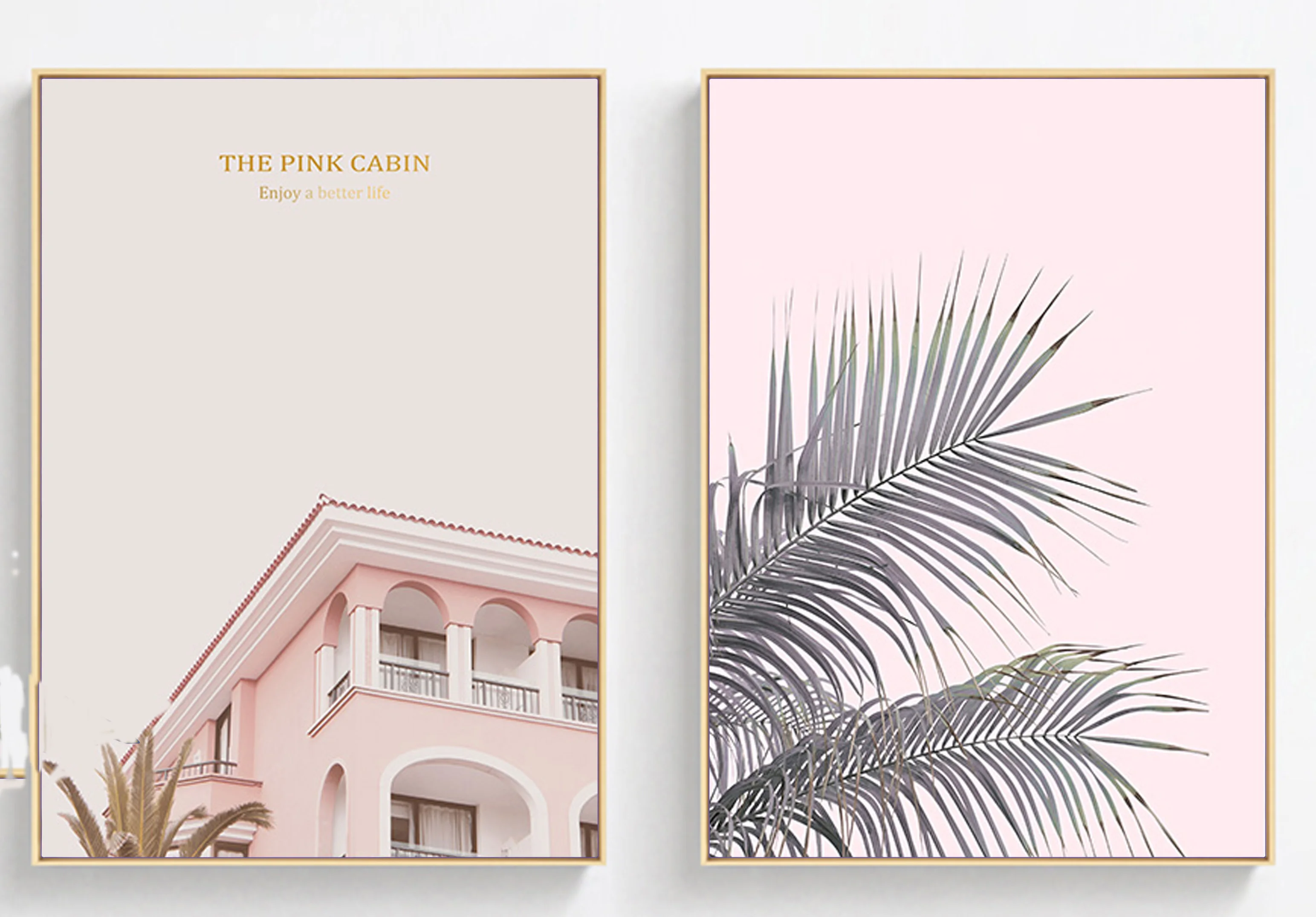 

Pink World Architecture Scenery Canvas Painting Nordic Minimalist Style Stitching Combination Living Room Decoration Art Poster