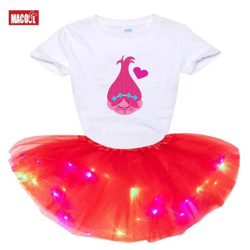 

Girl Sets cute Costumes Princess Poppy Party Tutu Dress Light LED Kids Clothes Children Clothing Toddler Baby Outfit Cute Suit