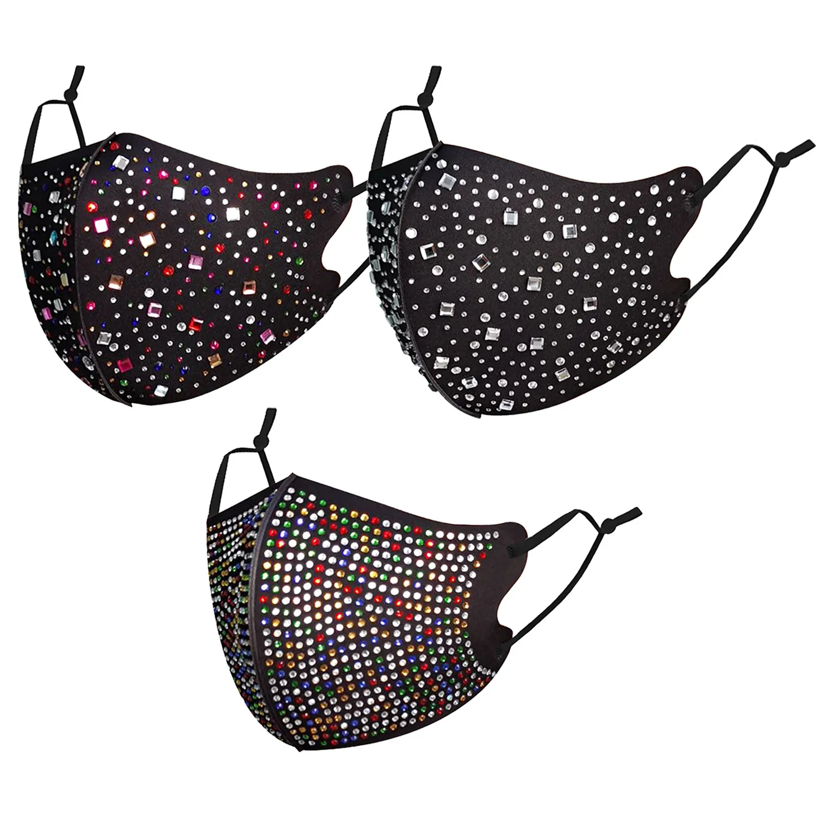

3Pack Christmas mask PM2.5 Diamonds Breathable Mouth Party Mask Washable And Reusable Ice silk cotton mask Color rhinestone K5