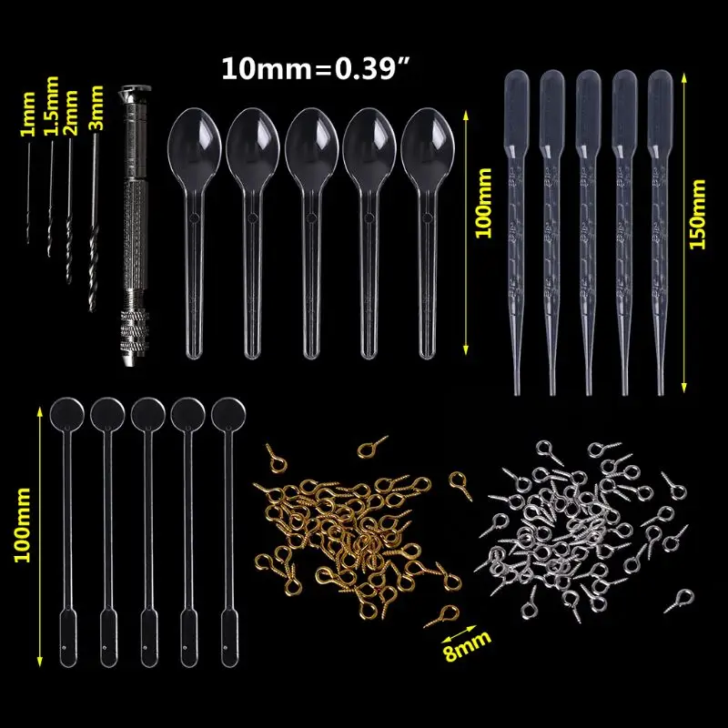

1Set Epoxy Resin Kit DIY Jewelry Making Drill Pins Silver Gold Necklace Pendant Dropper Spoon Mix Stick Accessories Casting Tool