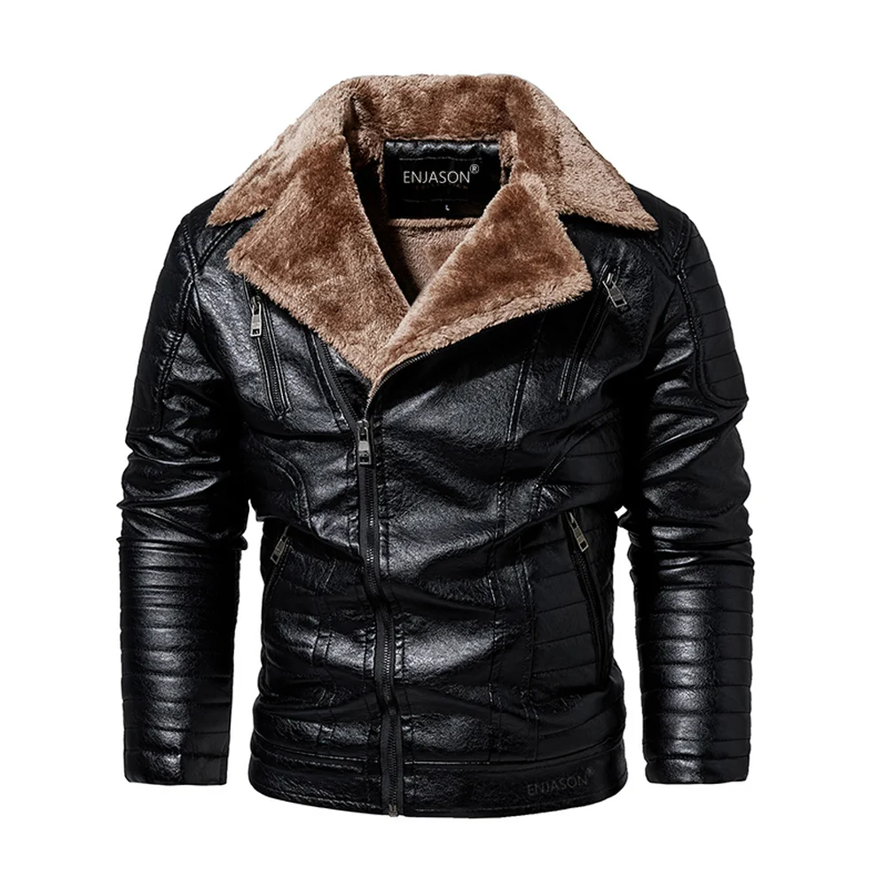 

Leather Jacket Men Punk Rock Motorcycle Jacket Men Faux Leather Autumn Winter Fur Lined Thick Warm Vintage Motorbike Jacket Mens