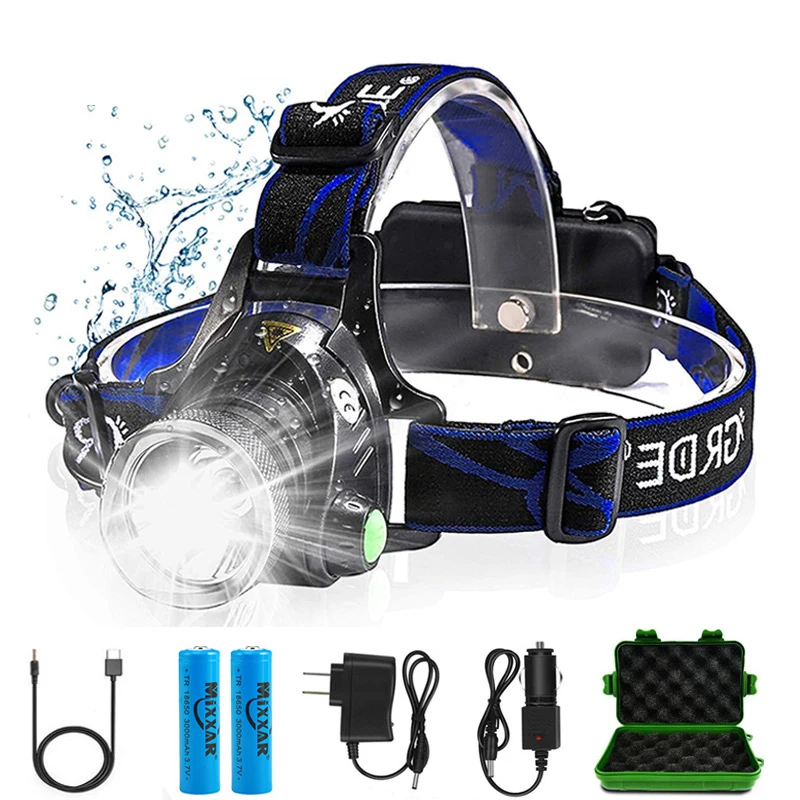 

zk20 8000LM Led Headlamps Head Lights Waterproof Head Flashlight Forehead Head Headlights Torch Hunting Mining Fishing Light