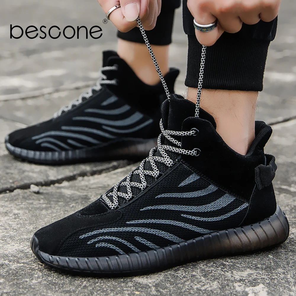 BESCONE/модные мужские сникеры в полоску с дышащей сеткой для тенниса спорта бега