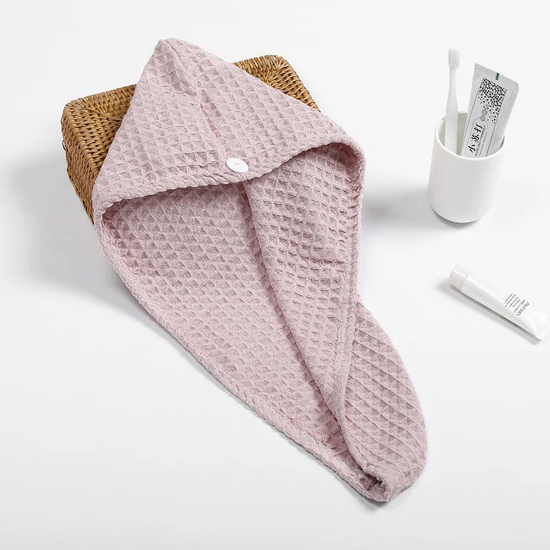 

Factory Direct Selling Strong Absorbent Waffle Dry Hair Hat Wholesale Plain Color Dry Towel Magic Dry Hair Hat