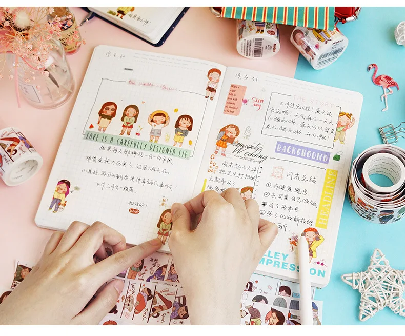 21styles Very Kawaii Cute Cartoon Little Girls Animal Food Expression Color Deco Washi Tape DIY Planner Scrapbookin Masking Tape