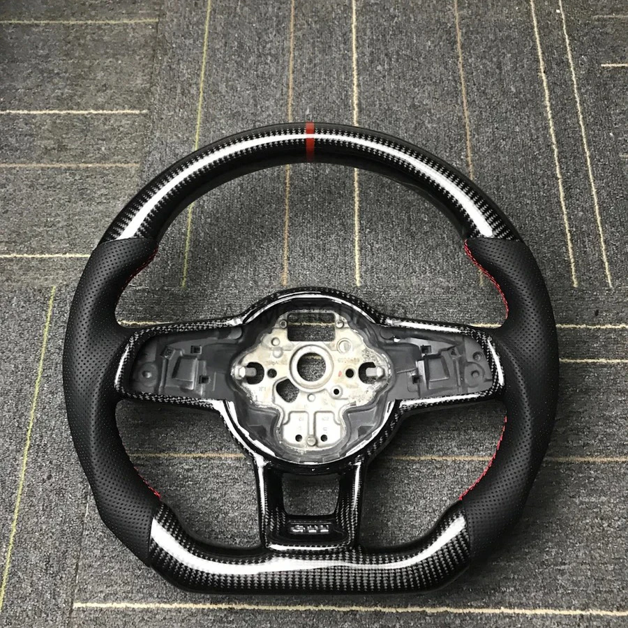 comprar Volante De Fibra De Carbono Perfurado Couro Com Para Golf Gti Mk7 Substituição Do Volante Vermelho Superior