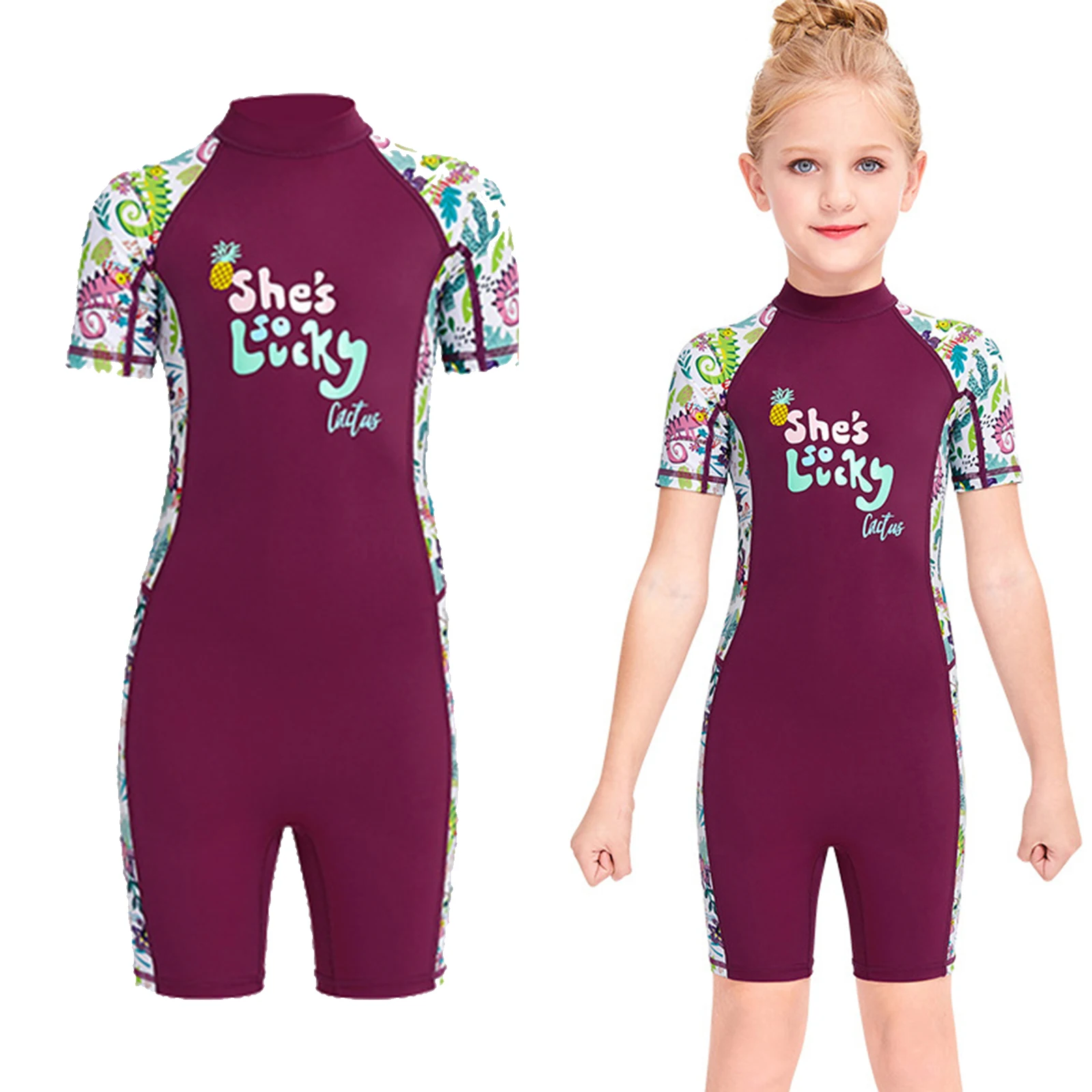 Neoprene UPF 50+ Kids One-Piece Swimsuit Diving Swimwear Girl Solid Beachwear Short Wet Suit | Спорт и развлечения