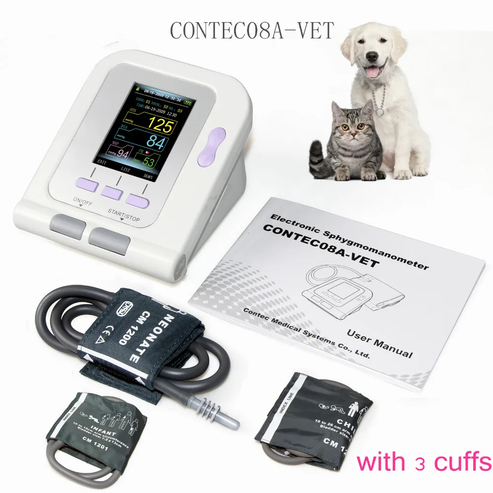 Vet Veterinary OLED Digital Blood Pressure  Heart Beat Monitor NIBP Contec08A  3 Cuffs Bp Monitor tensiometro