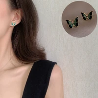 cute green enamel butterfly stud earrings delicate gold color mini ear studs trendy women ear nails jewelry earrings for women