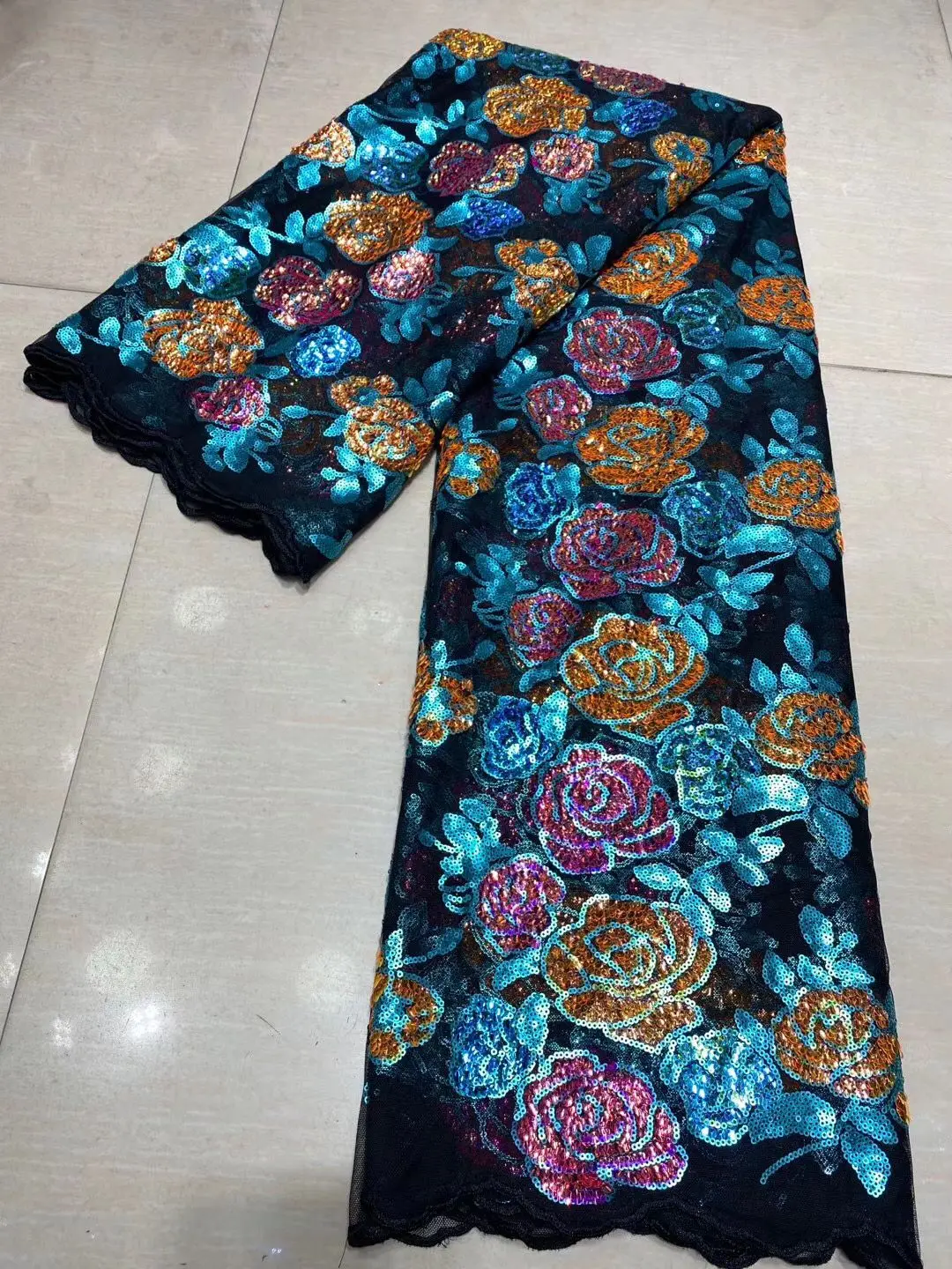 Оптовая цена Высококачественная кружевная ткань с блестками вышивка тюль