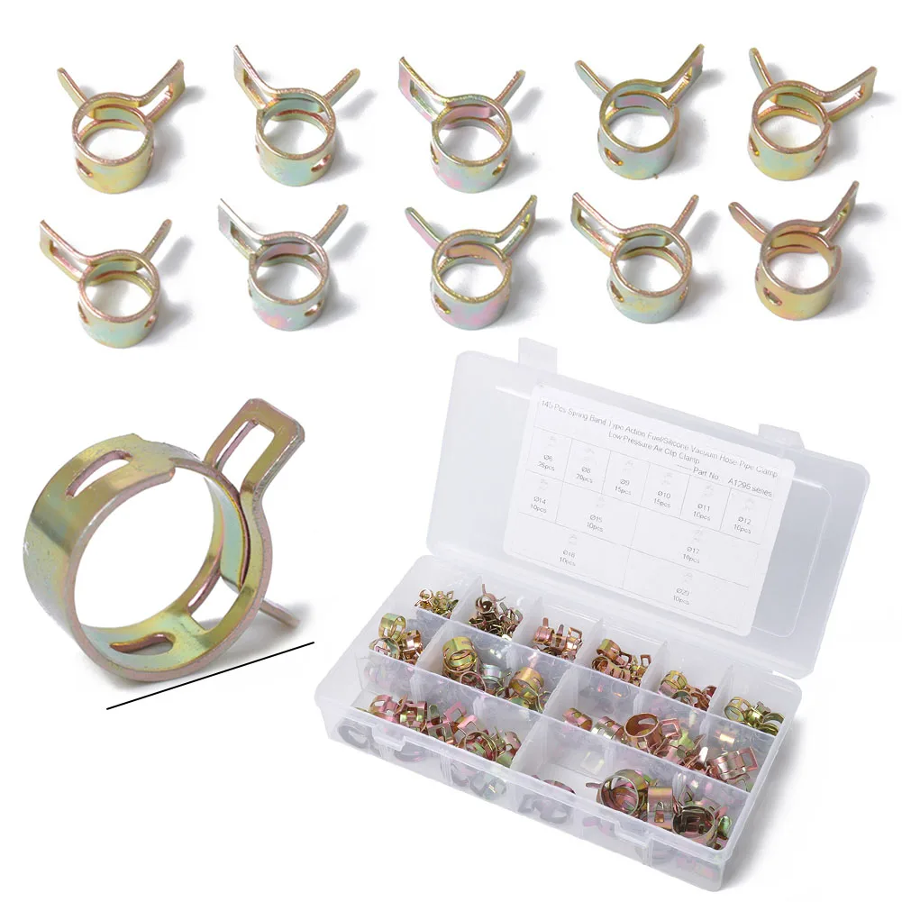 

6-22mm Spring Band Type Fuel Vacuum Hose Pipe Clamp 145pcs 11 Sizes Silicone