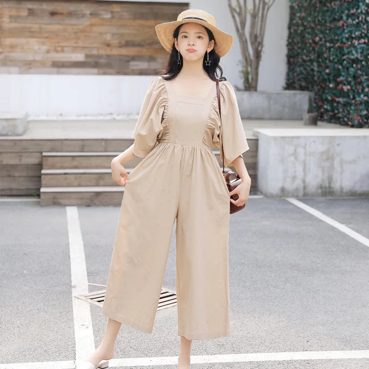 Женский свободный комбинезон из хлопка и льна с широкими штанинами повседневный