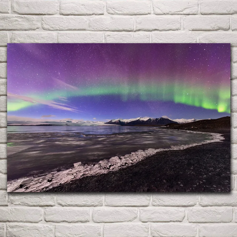 

Северный светильник Аврора, ледник, морской пейзаж, Полярный природный пейзаж, тканевые плакаты на стену, картина, домашнее искусство, украш...