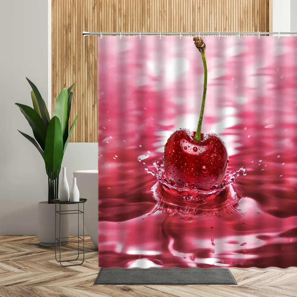 

Занавеска для душа с 3D изображением красной вишни, фруктов, тропических фруктов, украшения для ванной комнаты, оригинальные занавески для в...