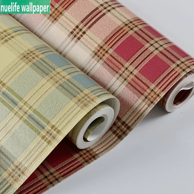 

England red plaid plain paper wallpaper England pastoral vintage plaid wallpaper living room shop TV background wallpaper