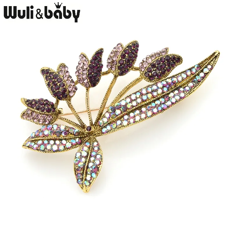 Wuli&ampbaby Rhinestone Tulip Flower Bouquet Brooches For Women Weddings Banquet Casual Brooch Pins New Year Gifts | Украшения и