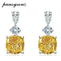 pansysen 100 925 sterling silver 10mm cushion cut citrine high carbon diamond drop earrings for women party fine jewelry gift