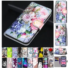 Flip Case For Huawei Y5 Prime Y6 Prime Y7 Prime Pro 2018 2019 2017 Y5 Case Leather Wallet Book Cute Anime Flower Cat Phone Cover