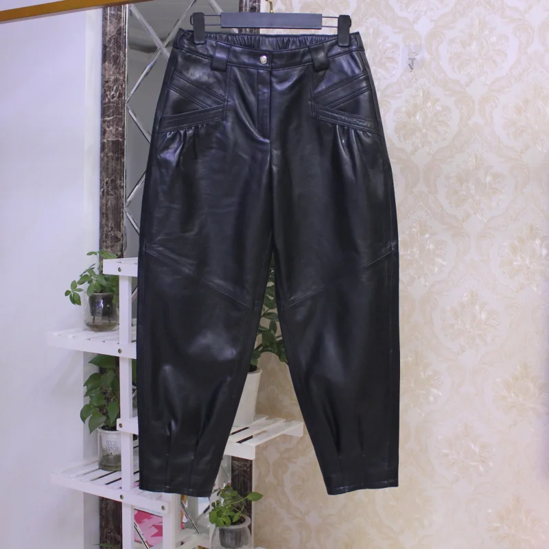 

Женские шаровары из натуральной кожи, весна-осень 2021