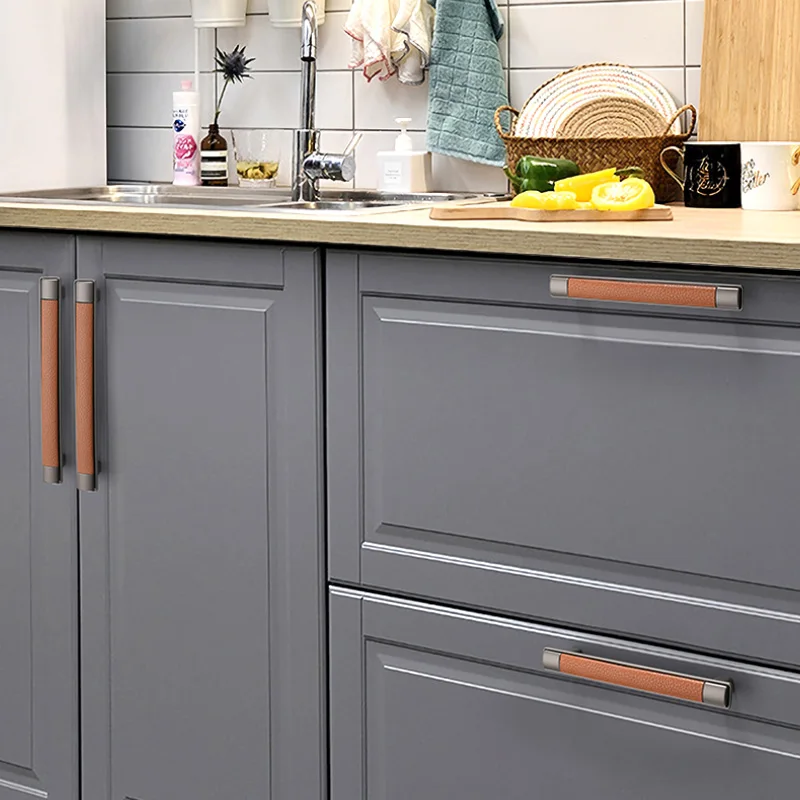 4 шт. ручки для мебели в европейском стиле коричневые кожаные и кухонных шкафов