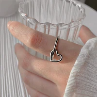 fashion simple silver color double heart rings for women adjustable hollow heart engagement wedding rings party jewelry gifts