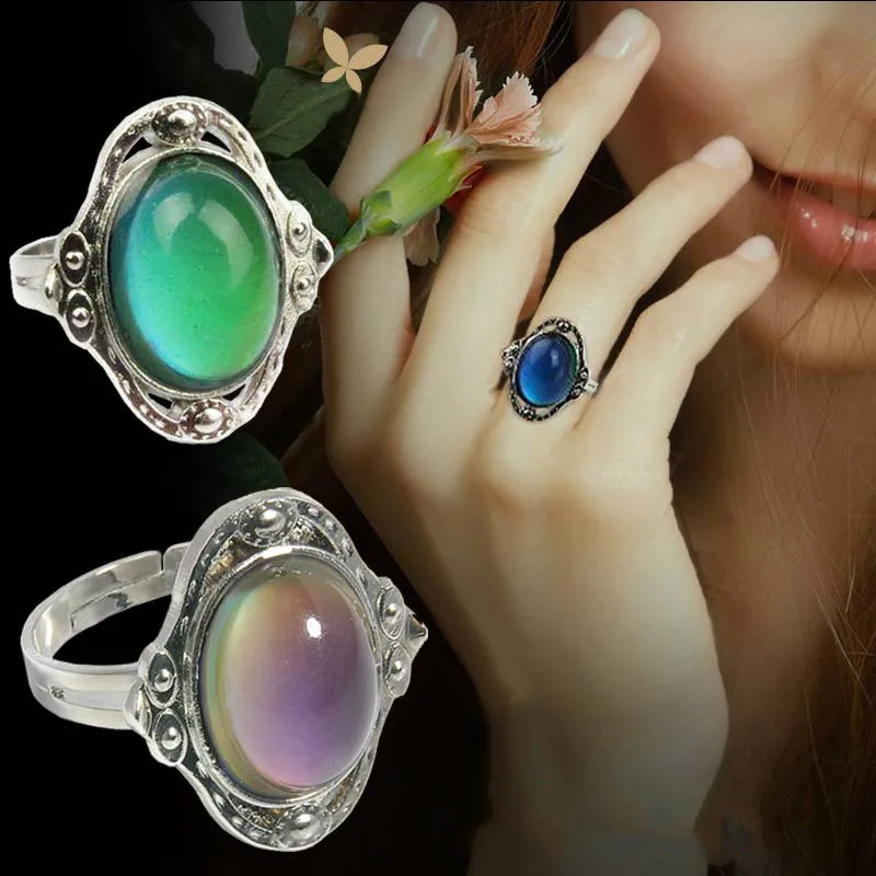 Кольцо меняющее настроение для мужчин и женщин Винтажное кольцо с овальным