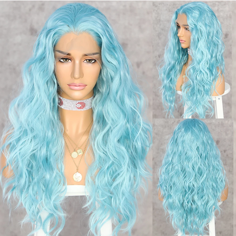 Lvcheryl синтетические кружевные передние парики длинные светло голубые волосы