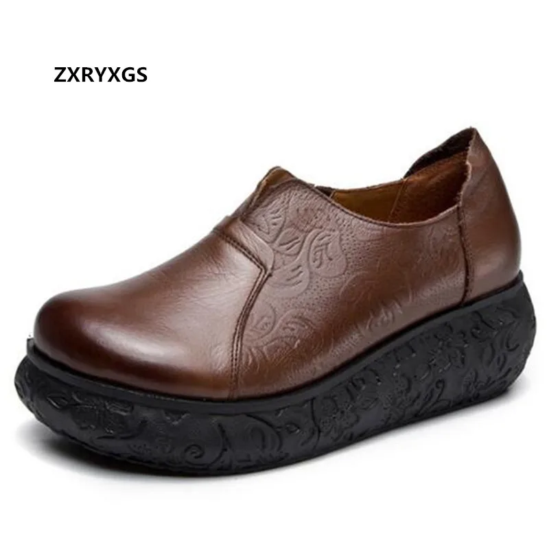 

ZXRYXGS новые удобные женские туфли на платформе на высоком каблуке обувь из натуральной кожи модная повседневная обувь