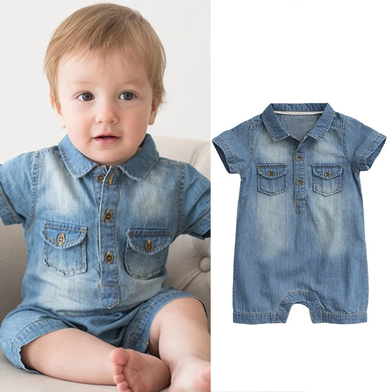 

Hot Summer Baby Boy Girl Rompers Denim Baby Clothes Gentleman Baby Boys Romper Toddler Kids Jumpsuits