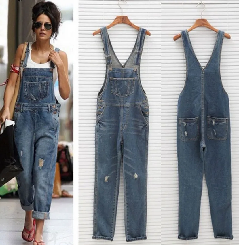 Женские Мешковатые джинсовые комбинезоны рваные джинсы полной длины женские с