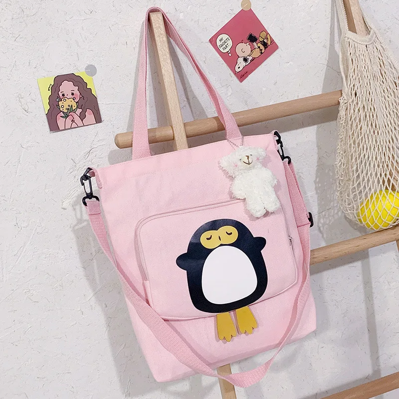 

Canvas Totes Purses and Handbags for Women 2021 Fashion Girls Female Shopper Casual Cute Three Dimensional Penguin Crossbody Bag