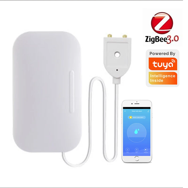 

Датчик утечки воды Zigbee Tuya, бытовой детектор перелива воды с дистанционным управлением через приложение, работает с Alexa Google Home