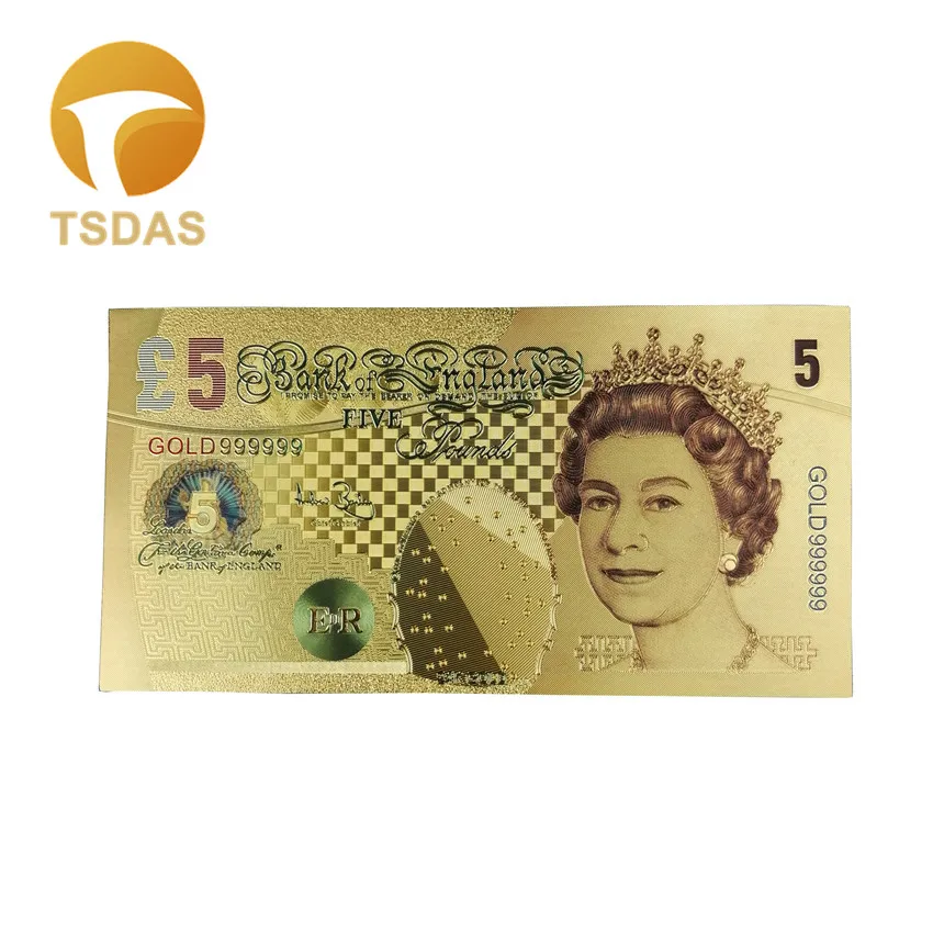 Банкнота из 24-каратной золотой фольги британская банкнота в 5 фунтов покрытая